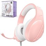 SADES Pink Stereo Headset with Mic 3.5mm Jack Wired Gaming Headphones with Microphones Noise Canceling Headsets Volume Control for Laptop PC Mac