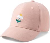Kids Baseball Hat with Daisy for Girls 2 to 6 Years, Pastel Pink, Natural Ultra-Soft Cotton, Premium Quality, Adjustable Kid Friendly Design, Great Summer Sun Cap for Small Girls, Toddler Size and Up