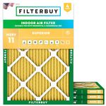 Filterbuy 16x20x1 Air Filter MERV 11 Allergen Defense (4-Pack), Pleated HVAC AC Furnace Air Filters Replacement (Actual Size: 15.50 x 19.50 x 0.75 Inches)