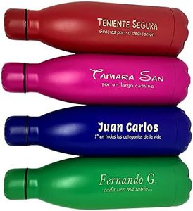 regalo grabado - Botella de Agua Acero Inoxidable Personalizada 790 ml | Grabado con Nombre | Ideal para Deporte, Imborrable | Anilla con mosquetón para Colgar | (Azul)
