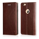 iPhone 6 / 6S Case, Belemay Genuine Cowhide Leather Case Wallet, Premium Leather Case Retro Folio Book Cover with [Credit Card Holder] [Kickstand] [Money Pouch] for iPhone 6s / iPhone 6 - Coffee Brown