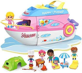 iPlay, iLearn Dollhouse Playset for 3-4 Year Old Girls, Boat Toy Set W/ Cruise Ship Small Dolls, Kids Pretend Play House W/ Furniture, Princess Valentine Birthday Gifts Age 5 6 Child Toddlers