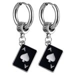 M Men Style Ace of Spades Playing Card Dangle Hoop Punk Titanium Steel Piercing Jewelry Black Stainless Steel Hoop Earrings For Men And Women