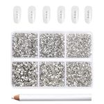 Beadsland 7200pcs Flatback Rhinestones,Clear Rhinestones Nail Gems Round Crystal Rhinestones for Crafts,Mixed 6 Sizes with Wax Pencil Kit, SS3-SS10,Crystal