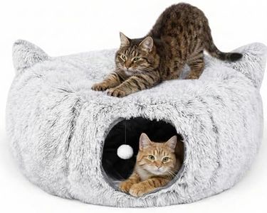 PurrPuff Cat Tunnel Bed Cave with Catnip Toys - Peekaboo Cat Hideaway & Cat Donut Tunnel - 3-in-1 Cat Tunnels for Indoor Cats - Foldable Cute Cat Bed - 32" Washable