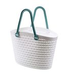 HOMIES, 1 Piece, Plastic shopping Organizer Basket with Handles, Shower Caddy Tote Portable Storage Bins for Bathroom, Kitchen, Closet, Size: LARGE, Dimension: 41.5 * 30.5 * 20 cms, Color: White