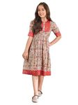 Pspeaches Girl's Cotton Midi Dress (IW-REDFOILYOKE-10-12Y