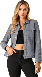 Allegra K Women's Turn-Down Collar Flap Pockets Snap Button Faux Suede Jacket Gray 3X-Large