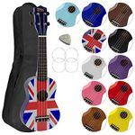 Mad About SU8 Soprano Ukulele with FREE Gig Bag, Pick, and Spare Strings – Great for Schools and Beginners, Now With Carbon Black Strings for Improved Tuning - Union Jack