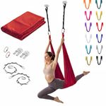 Aerial Yoga Hammock / Swing Set for Inversion Exercise and Antigravity Yoga/ Flying Yoga | Improve Flexibility & Core Strength for Home Fitness Training with Carabiners, Daisy Chains, Hooks and fasteners 8pc (Red, 5 metre)