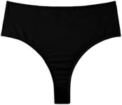 Verdusa Women's High Cut Swimwear Beach Panty Thong High Waisted Bikini Bottom Black Solid XX-Large