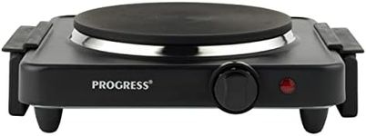 Progress EK4353P Electric Hot Plate – Portable Hob, Camping Cooker, Compact Tabletop Cast Iron Cooking Ring, Carry Handles, Single Burner Heating Plate, Non-Slip Feet, Adjustable Temperature, 1500 W