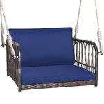 COSTWAY Patio Porch Swing Chair, Outdoor Single Person Hanging Seat with Back and Seat Cushion, Rattan Woven Hammock Chair for Balcony & Backyard