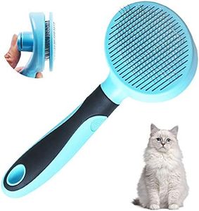 Cat Brush, Soft Dog Grooming Tool Brush for Dogs and Cats, Removes Loose Undercoat, Mats Tangled Hair Slicker Brush for Pet Massage-Self Cleaning (Blue)