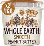 Whole Earth SMOOTH Peanut Butter , All Natural Ingredients, No Added Sugar, Gluten Free, Vegetarian & Vegan Friendly 2 x 1kg Tub