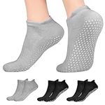 flintronic Yoga Socks, 4 Pairs Non Slip Pilates Socks for Women&Men, Sweat Absorption Cotton Full Toe Grip Socks, Ankle Socks for Pilates, Ballet, Barre, Barefoot Workout, Dance