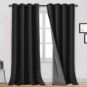 DWCN Total Shade Curtains for Bedroom/Living Room/Nursery/Office for Thermal Insulating & Noise Reducing & Sun Blocking Set of 2 Panels with Black Liner (Black,52" W x 95" L)