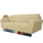 MAXIJIN Super Stretch Couch Cover for 4 Seater Couch, Extra Large Universal Sofa Covers Jacquard Spandex Pet Dog Furniture Protector Fitted Couch Slipcover (4 Seater, Beige)