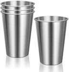 Modixun 4Pcs Premium Stainless Steel Cups, Stackable Pint Drinking Cups, Shatterproof Metal Cups for Children and Adults, 12oz 350ml, Silver