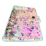 A5 Binder Cover Personal 6 Ring Binder Glitter Quicksand Soft PVC Planner Protector with Snap Button Closure Loose Leaf Folder