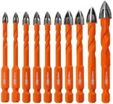 BGTEC Masonry Drill Bits, 10pcs 5MM*2+6MM*4+8MM*2+10MM+12MM Tungsten Carbide Tip Tile Drill Bit Set for Ceramic Tile, Brick Wall, Masonry, Concrete, Glass, Plastic and Wood Quick-fit Hex Shank