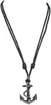 Anchor & Rope Pendant on Adjustable Black Rope Cord Necklace (Old Silver)