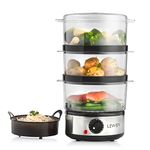 Lewis’s 3-Tier Food, Meat & Vegetable Steamer, 60 Minute Timer, Removable One Pot Healthy Cooking, Compact Easy to Store Design, Includes Rice Bowl, Stainless Steel (7.2 L)