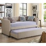 Rosevera Adrie Linen Upholstered Daybed with Button Tufting for Living Room Bedroom, Twin, Nature Beige