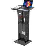 KSacry Acrylic Clear Black Podium Stand with Storage Shelf,Plexiglass Pulpits for Churches,Conference,Speeches,Weddings,Classroom,Professional Presentation Podiums