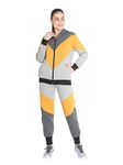 CHKOKKO Women Winter Hooded Zipper Full Sleeves Track Suit Dgrey Mustard LtGrey L