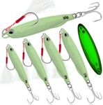 Luminous Fishing Jigs Spoons Lures, Metal Long Casting Jigging Spoon Lure Vertical Hard Swimbait for Walleye Bass Trout Freshwater & Saltwater (5pcs 0.35oz 0.53oz 0.7oz 1.06oz & 1.41oz)