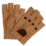 HOMBURY Leather Driving Gloves Men and Women Half Finger, Genuine Leather Driving Gloves for Men Fingerless Motorcycle Gloves (Tan, Medium)