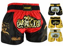 EVO Fitness Muay Thai Shorts MMA Martial Arts Grappling Kick Boxing UFC Cage Fighting Gym Training Men Women Clothing Gear (Small, Red/Black)