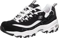 Skechers Women's D'lites-biggest Fan Trainers, Black Trubuck/ White Mesh/ Silver Trim, 8 UK