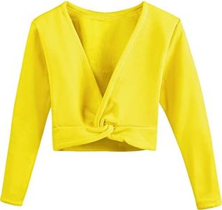 DANSHOW Girls Ballet Wrap Tops Kids Long Sleeve Dance Sweater,Velvet Inner(824-140-28) Lemon Yellow