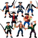 8 Piece Pirate Action Figures Playset in Assorted Poses and Weapons, Fun Pirate Men Party Favor for Kids (3.5 inch)