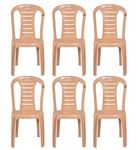 PETALS Leo Plastic Dining Chairs Set of 6 | PVC Fiber Armless Stacking Chair for Dining Room, Outdoor, Restaurants & Cafe | 100% Pure Virgin Plastic with UV Protection | Capacity Upto 150kgs | Beige