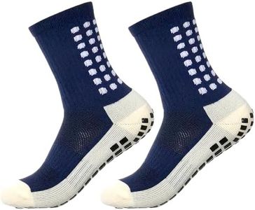 BOLDSTUFF Hi-Tech Performance Athletic Socks for Men & Women | Crew Length, Anti-Slip Rubber Grip, Thick Cushion Sports Socks for Running, Gym, Training (IN, Alpha, Free Size, 1, Navy Blue)