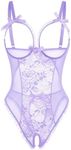 Avidlove Women One Piece Lingerie Sexy Lace Babydoll Mini Bodysuit Lilac Medium