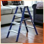 Prime 4steps Alligator Pattern Powder-Coated Finish Foldable Aluminium Twin Step Stool Ladder for Home & Office Use | Made in India | 5 Years Warranty | Anti-Skid Serrated Steps (Sapphire Blue)