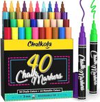 Fine Tip Chalk Markers - Pack of 40 (Neon, Classic & Metallic) Chalk Pens - For Chalkboard, Blackboard, Window, Labels, Bistro, Glass - Wet Wipe Erasable - 3mm Reversible Tip