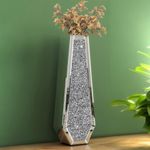 SHYFOY 24" Floor Vase Crushed Diamond Mirrored Vase Silver Tall Vases for Decor Living Room Floor, Bling Crystal Glass Floor Vase for Pampas Grass Home Decor