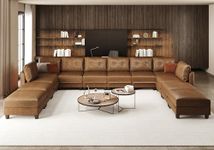 LLappuil 12-Piece Modular Sectional Sofa Set - U-Shaped Couch with 8 Seats & 4 Ottomans, Storage Chaise Lounge, Waterproof Brown Faux Leather for Spacious Living Rooms