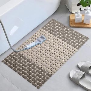 JUGTE PVC Shower Mat Anti SlipShower Mat, Bathtub Mat with Suction Cups and Drain Holes, Anti-Skid Plastic PVC Rubber mats for Floor mat (Beige)