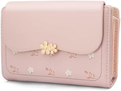 REETEE Portefeuille Femme en Cuir PU Porte Monnaie Femme Petit Format Porte Feuilles pour Femme avec 10 Porte Carte, Porte-Feuille Femmes Zippé Pochette à Monnaie (Rose)
