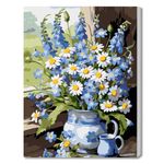 DOMROM Framed and Easel Paint by Numbers Kit for Adults, Blue and White Daisy Paint by Numbers, Flowers Paint by Numbers Kit, DIY Acrylic Painting Kits Arts and Crafts for Home Decor 12x16inch