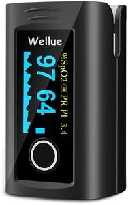 Wellue Fingertip Pulse Oximeter 60F, Blood Oxygen Saturation Monitor with Alarm, Batteries, Carry Bag & Lanyard for Wellness Use