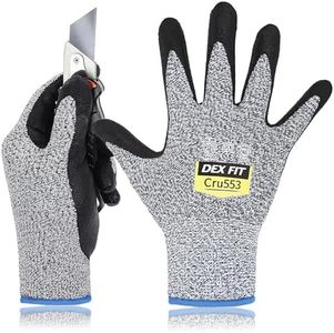 DEX FIT Level 5 Cut Resistant Gloves Cru553, 3D-Comfort Fit, Firm Grip, Thin & Lightweight, Touch-Screen Compatible, Durable, Breathable & Cool, Machine Washable; Grey L (9) 1 Pair