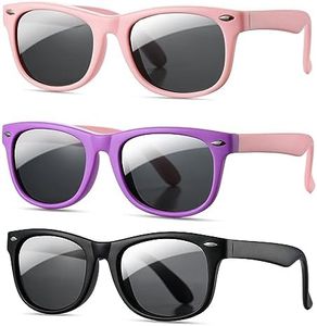 Pro Acme Kids Polarized Sunglasses, Flexible TPEE Rubber Toddler Shades for Girls Boys, Ages 3-12（A5 Purple/Pink + Pink + Matte Black Grey）