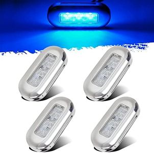 Partsam 4pcs 3" Blue LED Oblong Courtesy Light for Marine Deck Transom Stern, Yacht, Pontoon, Fishing Boat, Kayak, Sailboat - Sealed Cabin Lights, 12V, Clear Lens, Surface Mount